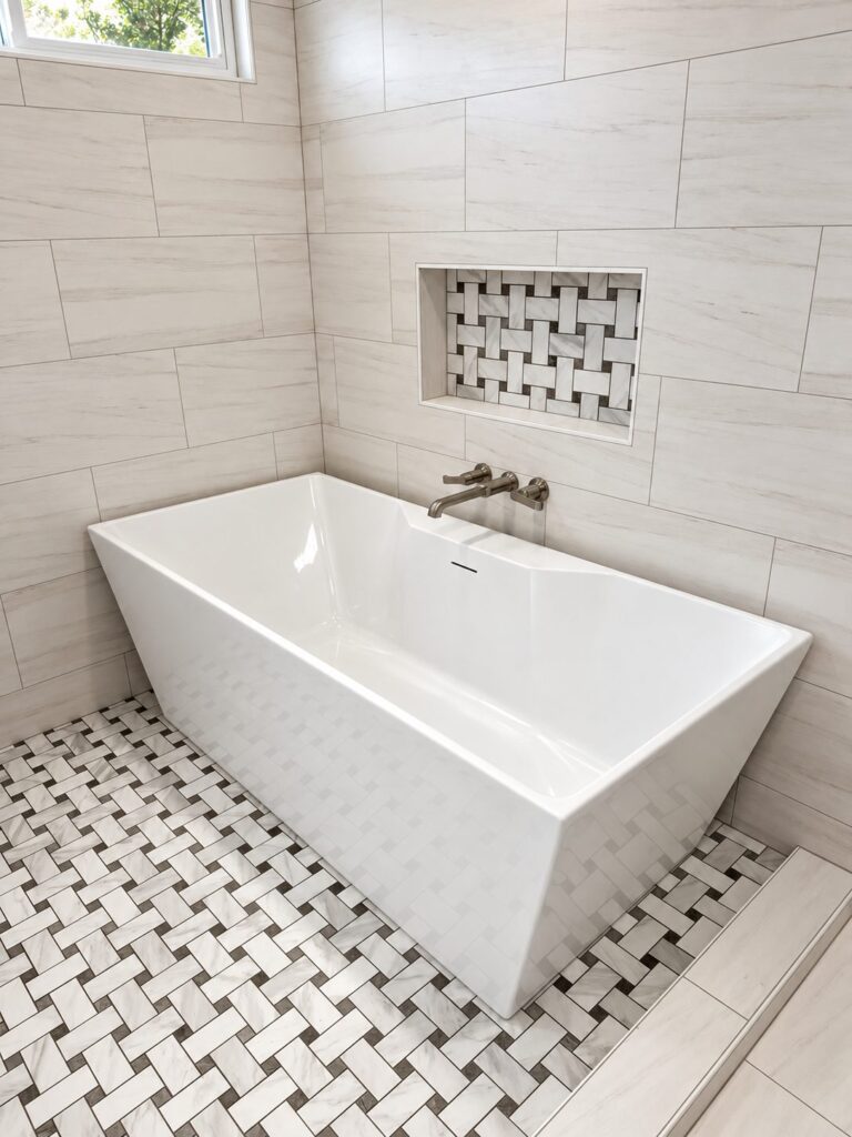 Richardson primary bath freestanding tub with wall-mount faucet