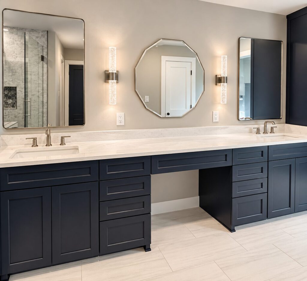 Richardson second bath navy double vanity with makeup station